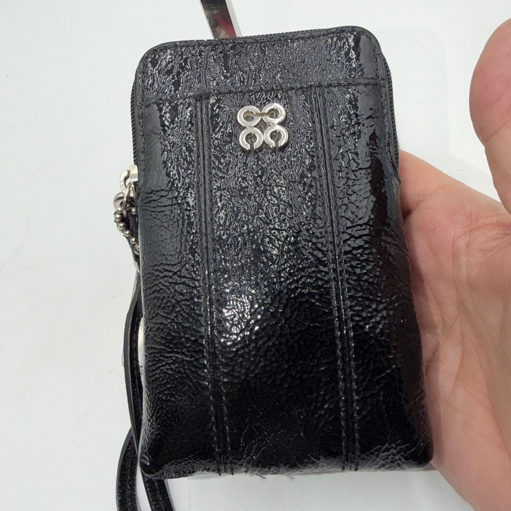 Coach Black Patent Leather Wristlet Phone Wallet Pouch Bag Charm - Picture 3 of 9